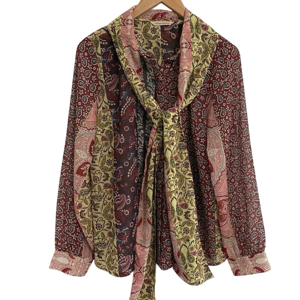 Soft Surroundings Paisley Patchwork Blouse tie Size Medium Fairy Whimsical